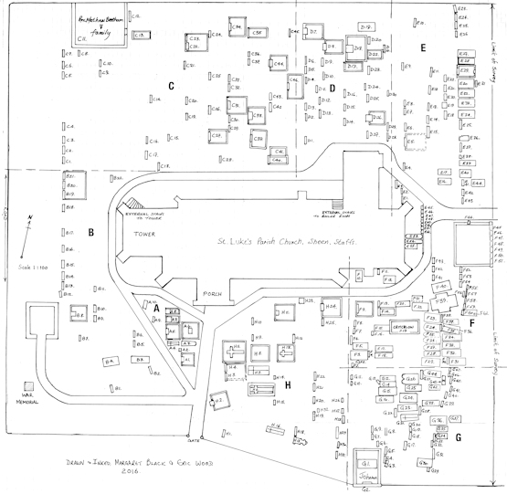 Map of St Lukes Graveyard in Sheen